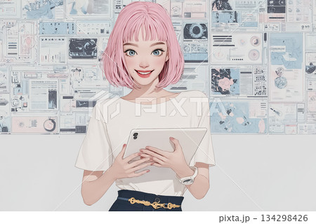 絵美シリーズ：学習内容を説明する絵美（教育インフォグラフィック） 134298426