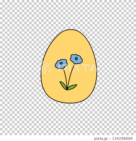 A yellow egg with blue flowers on it A yellow egg with blue flowers on it 134298689