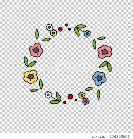 A colorful flower wreath with a white background A colorful flower wreath with a white background 134298691