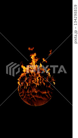 Realistic Fire Rounded Shape Isolated on Black Background. Perfect as a Cinematic VFX Overlay, Fire Particles Effect or Visual Element. 134298819