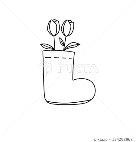 A white flower pot with two flowers in it 134298968