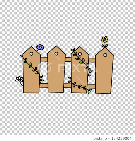 A wooden fence with flowers growing out of it A wooden fence with flowers growing out of it 134299004