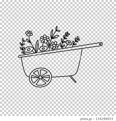A wheelbarrow filled with flowers 134299053