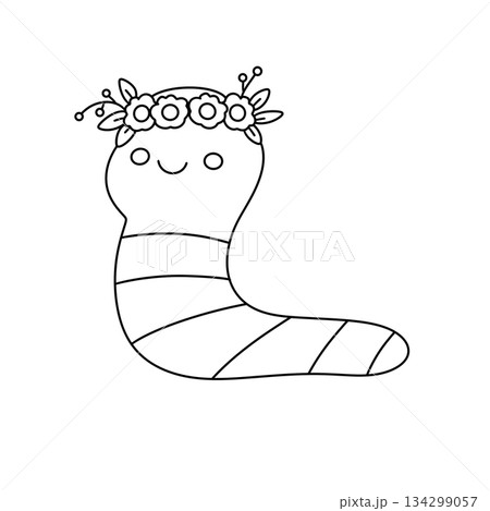 A cartoonish drawing of a flowery head on a snake A cartoonish drawing of a flowery head on a snake 134299057