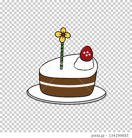 A cake with a flower on top and a strawberry on the side A cake with a flower on top and a strawberry on the side 134299085