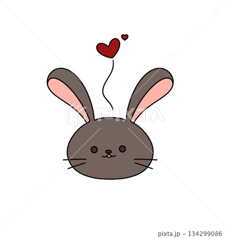 A cute rabbit with a heart on its head 134299086