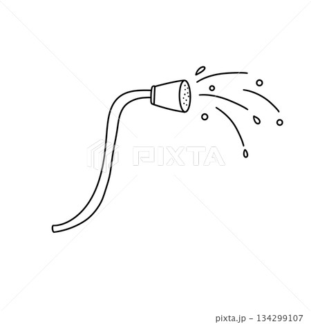 A black and white drawing of a hose with a sprayer attached to it 134299107