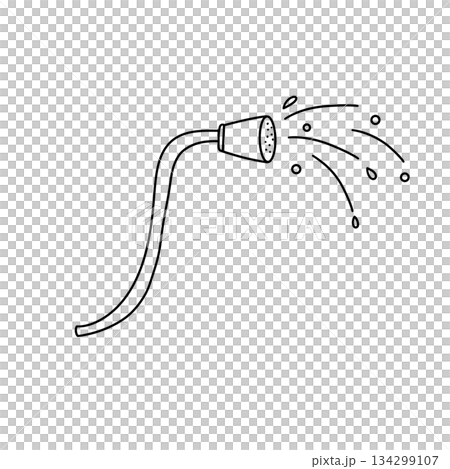 A black and white drawing of a hose with a sprayer attached to it 134299107