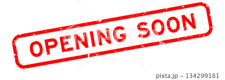 Grunge red opening soon word square rubber seal stamp on white background 134299181