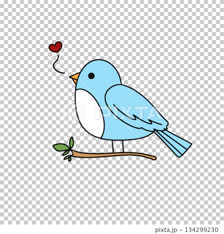 A blue bird with a red heart on its chest 134299230