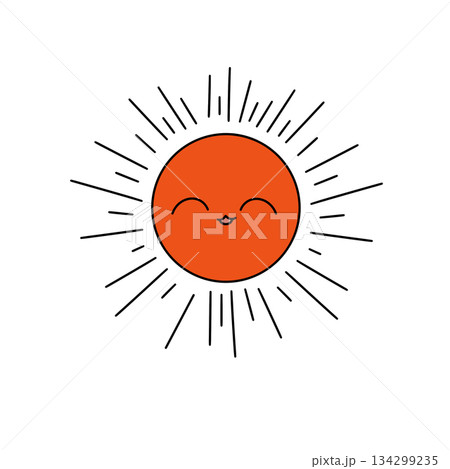 A cartoon sun with a smiling face and a big smile 134299235