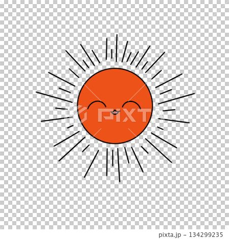 A cartoon sun with a smiling face and a big smile 134299235