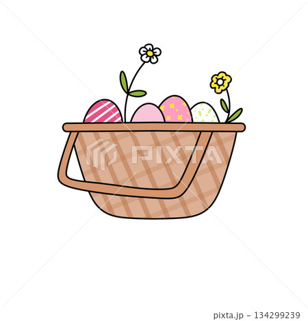 A basket of eggs with flowers in it A basket of eggs with flowers in it 134299239