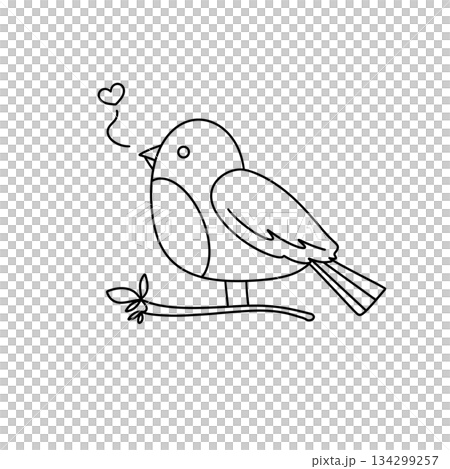 A bird with a heart on its chest is perched on a branch A bird with a heart on its chest is perched on a branch 134299257