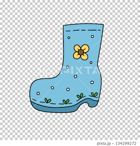A blue rain boot with a flower on it 134299272