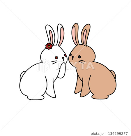 Two rabbits are hugging each other Two rabbits are hugging each other 134299277