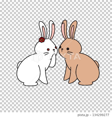 Two rabbits are hugging each other Two rabbits are hugging each other 134299277