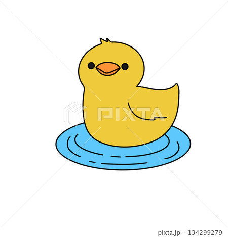 A cartoon duck is sitting in a blue circle of water 134299279