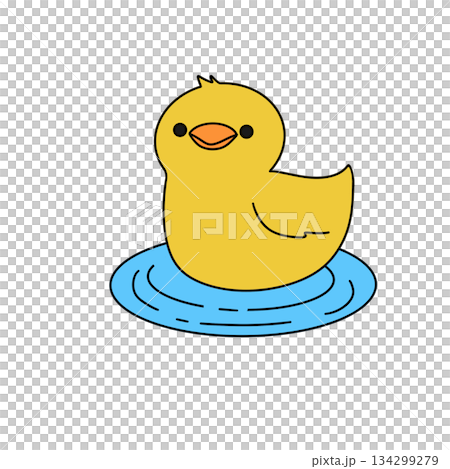 A cartoon duck is sitting in a blue circle of water 134299279