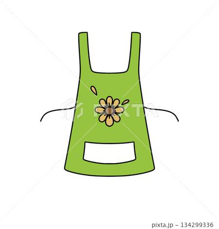 A green apron with a yellow flower on it 134299336