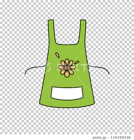 A green apron with a yellow flower on it 134299336