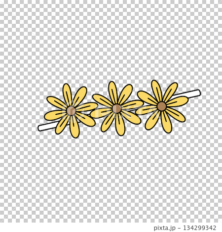 Three yellow flowers are drawn on a white background Three yellow flowers are drawn on a white background 134299342
