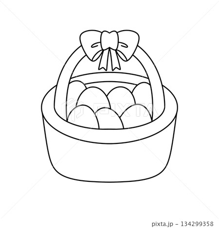 A basket of eggs with a bow on top 134299358