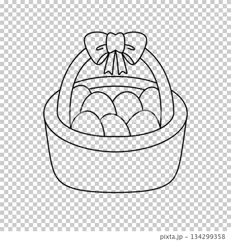 A basket of eggs with a bow on top 134299358