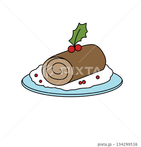 A cartoon drawing of a Christmas cake with a ribbon of holly berries on top A cartoon drawing of a Christmas cake with a ribbon of holly berries on top 134299516
