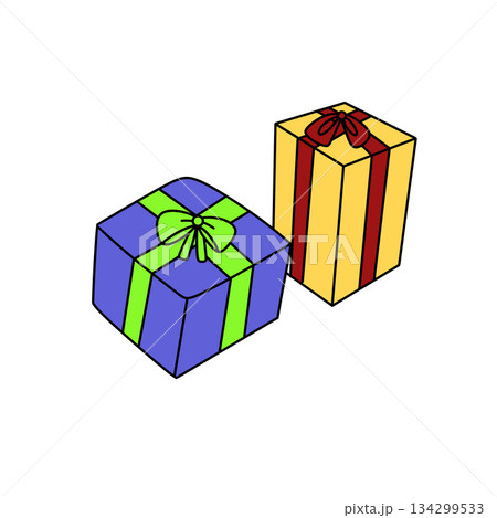 Two boxes of gifts with ribbons on top 134299533