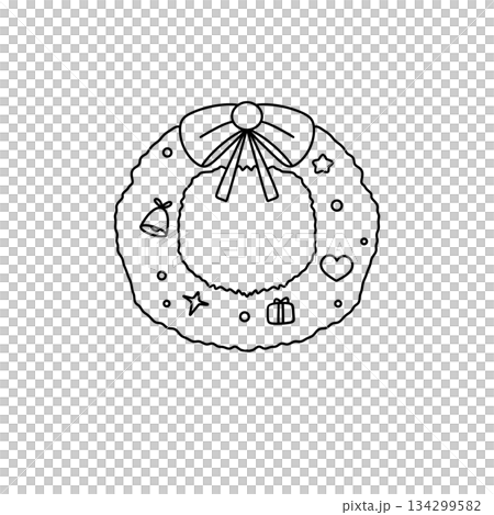 A wreath with a bow and a bell on it 134299582