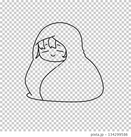 A cartoon character is wrapped in a blanket and appears to be happy 134299586