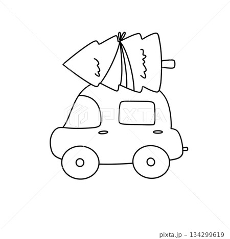 A car is carrying a Christmas tree A car is carrying a Christmas tree 134299619