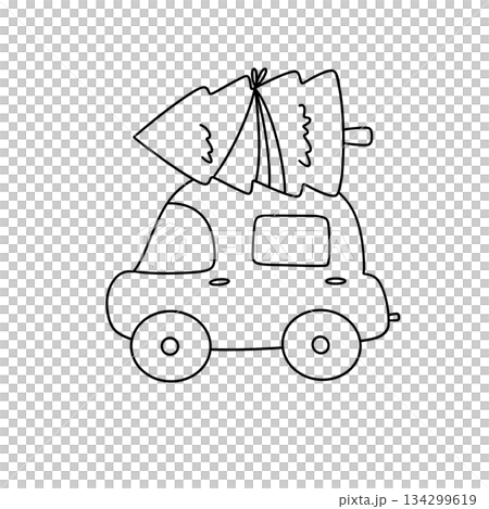 A car is carrying a Christmas tree A car is carrying a Christmas tree 134299619