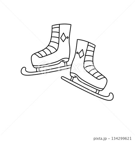 Two cartoon skates with a diamond pattern on the bottom Two cartoon skates with a diamond pattern on the bottom 134299621