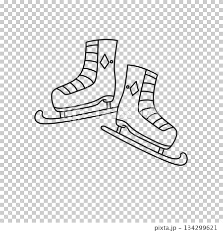 Two cartoon skates with a diamond pattern on the bottom 134299621