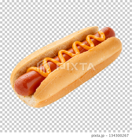 Enjoying a Classic Hot Dog With Mustard During a Summer Picnic at the Park 134300267