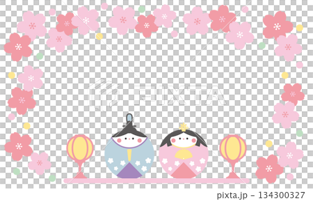 圓圓可愛的雛人偶和花朵雛祭相框 圓圓可愛的雛人偶和花朵雛祭相框 134300327