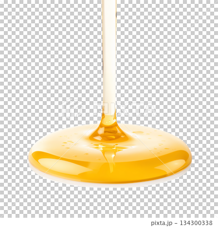 Golden Honey Pouring Smoothly Onto a Surface, Showcasing Its Rich Texture and Color 134300338