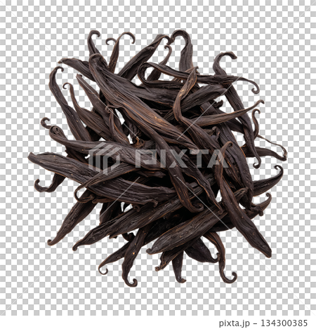 Dried Vanilla Beans Arranged Neatly on a White Background Ready for Culinary Use in Various Dishes 134300385