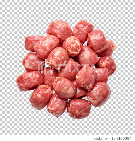 Freshly Packaged Sausages Ready for Grilling at a Local Market in Summer 134300394