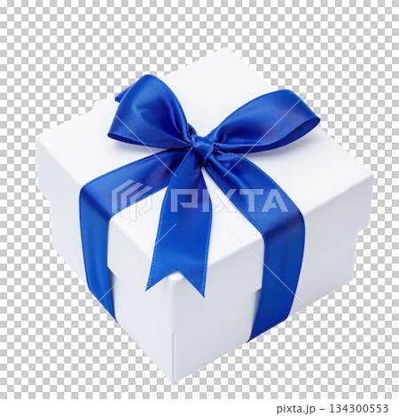 Wrapped Gift Box With Blue Ribbon Ready for Special Occasion Celebration 134300553