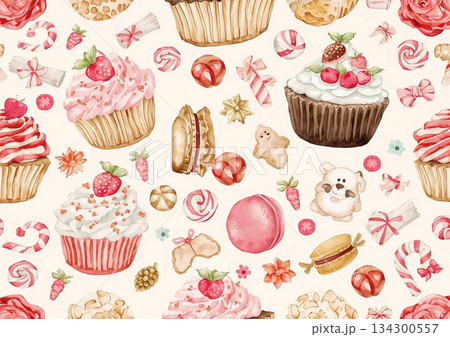 かわいいスイーツのシームレスパターン 134300557