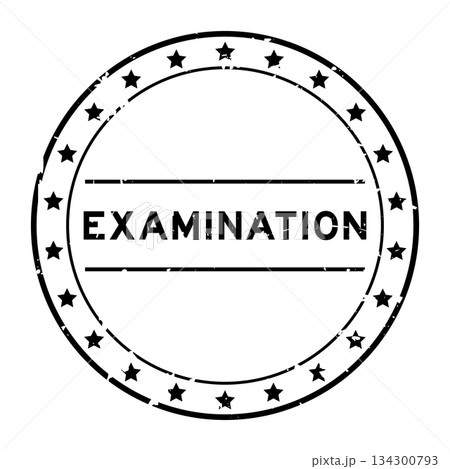 Grunge black examination word round seal stamp on white background 134300793