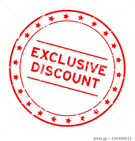 Grunge red exclusive discount word round seal stamp on white background 134300811