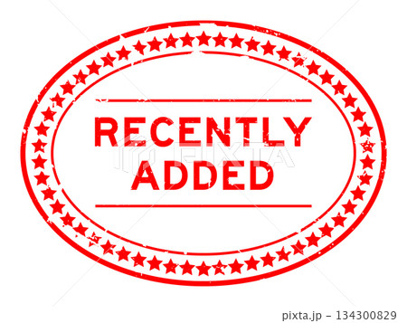 Grunge red recently added word oval seal stamp on white background 134300829