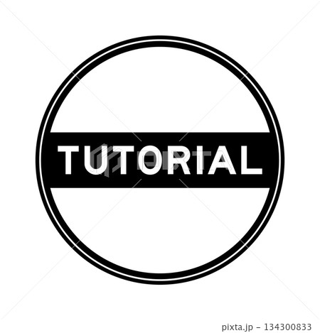Black color round seal sticker in word tutorial on white background 134300833