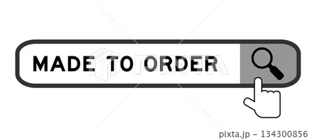 Search banner in word made to order with hand over magnifier icon on white background 134300856