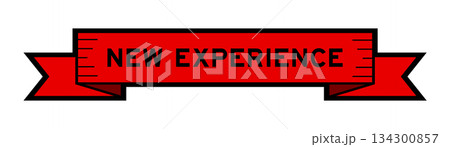 Ribbon label banner with word new experience in red color on white background Ribbon label banner with word new experience in red color on white background 134300857