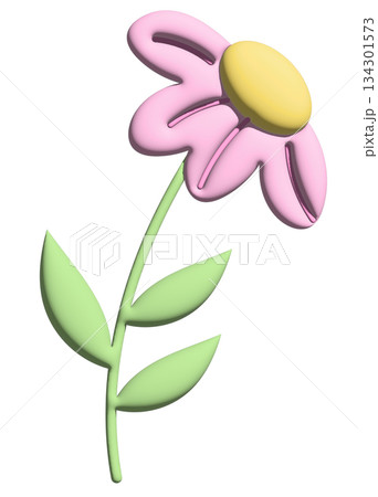 Inflated pastel pink flower with green leaves in 3D for model, merchandise, plant, tree, nature, garden, floral print, decorations, cartoon character, comic, mascot, cute patch, brooch, print, sticker Inflated pastel pink flower with green leaves in 3D for model, merchandise, plant, tree, nature, garden, floral print, decorations, cartoon character, comic, mascot, cute patch, brooch, print, sticker 134301573